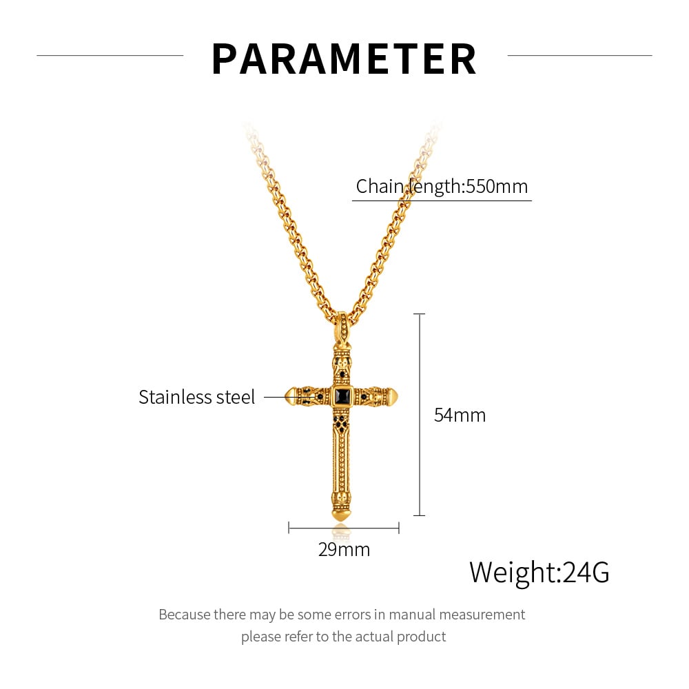 Punk Kafatası Haç Paslanmaz Çelik Altın Rengi Erkek Kolye Resim7