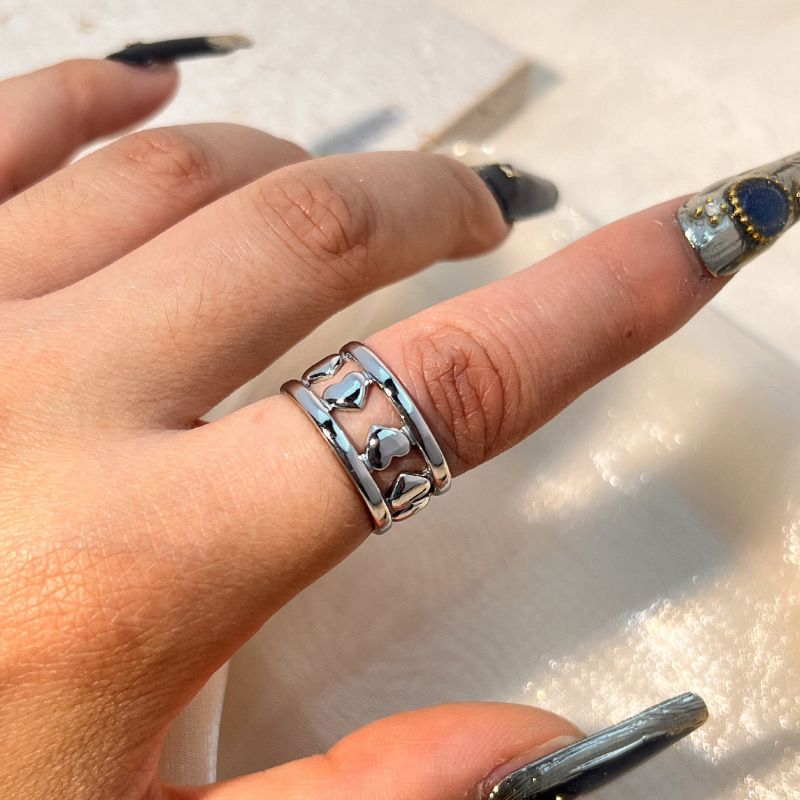1 Piece Romantic Series Retro Heart Hollow-out Stainless Steel Gold Color Women's Adjustable Rings h5Picture5