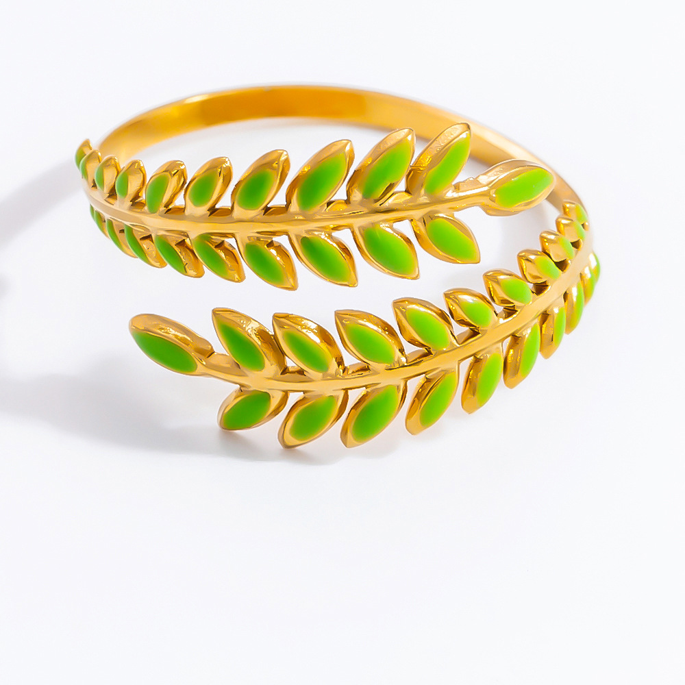 1 Piece Chromatic Series Vivid Olive Branch Oil- Glazing Stainless Steel Gold Color Women's Adjustable Rings h5Picture9