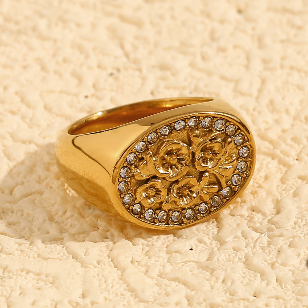 1 Piece Luxurious Series Natural Flower Stainless Steel   Gold Color  Women's Single Rings h5Picture6