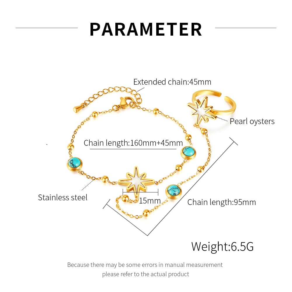 1 Piece Designable Series Daily Star Stainless Steel Gold Color Women's Chain Bracelets With Ring h5Picture8