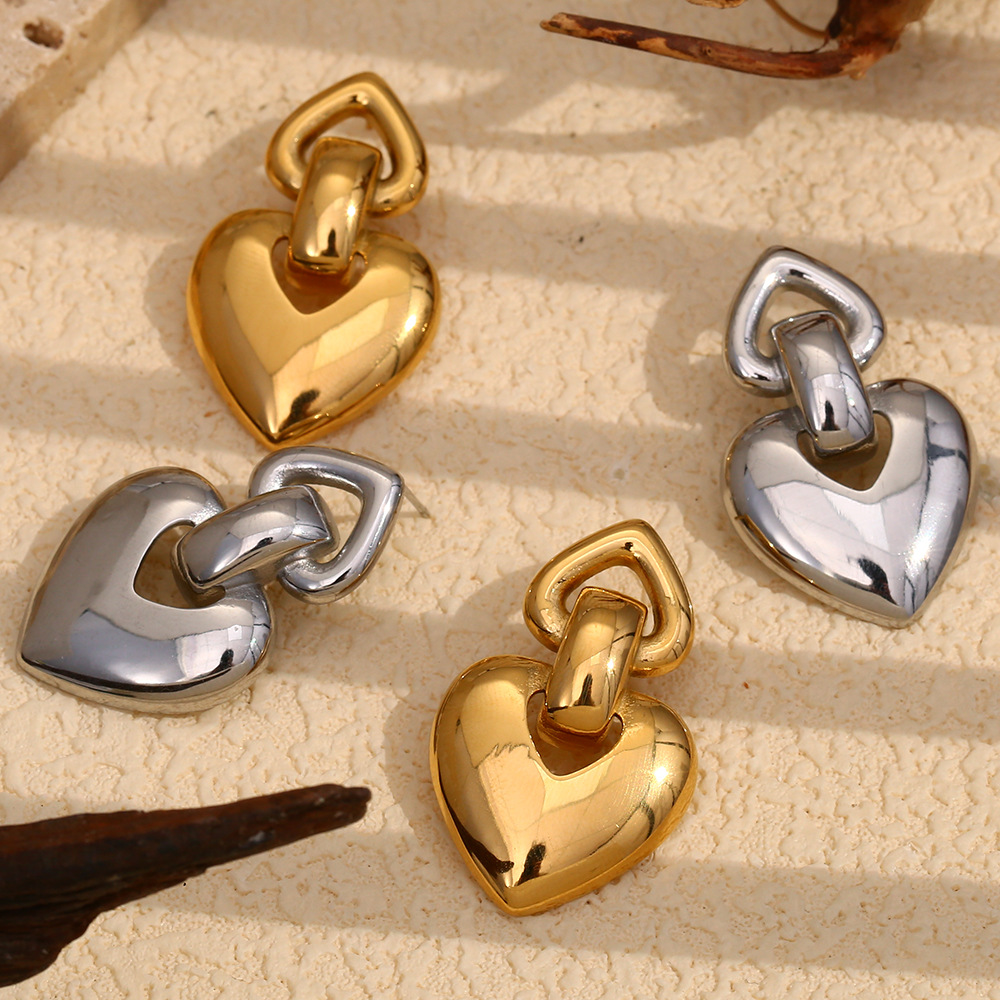 1 Pair Romantic Series Sweet Love/Heart Shape Stainless Steel   Gold Color  Women's Drop Earrings h5Picture6