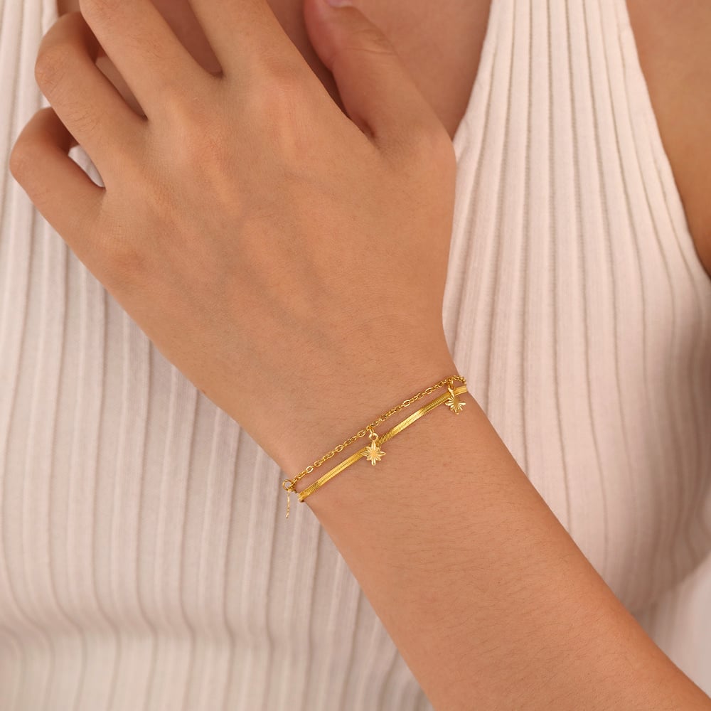 1 Piece Charming Series Daily Eight-pointed Star Double-layer Stainless Steel Gold Color Women's Chain Bracelets h5Picture7