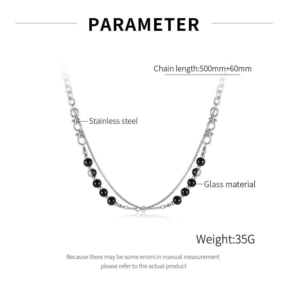 Collares de cadena de acero inoxidable con cuentas brillantes para hombre Imagen7