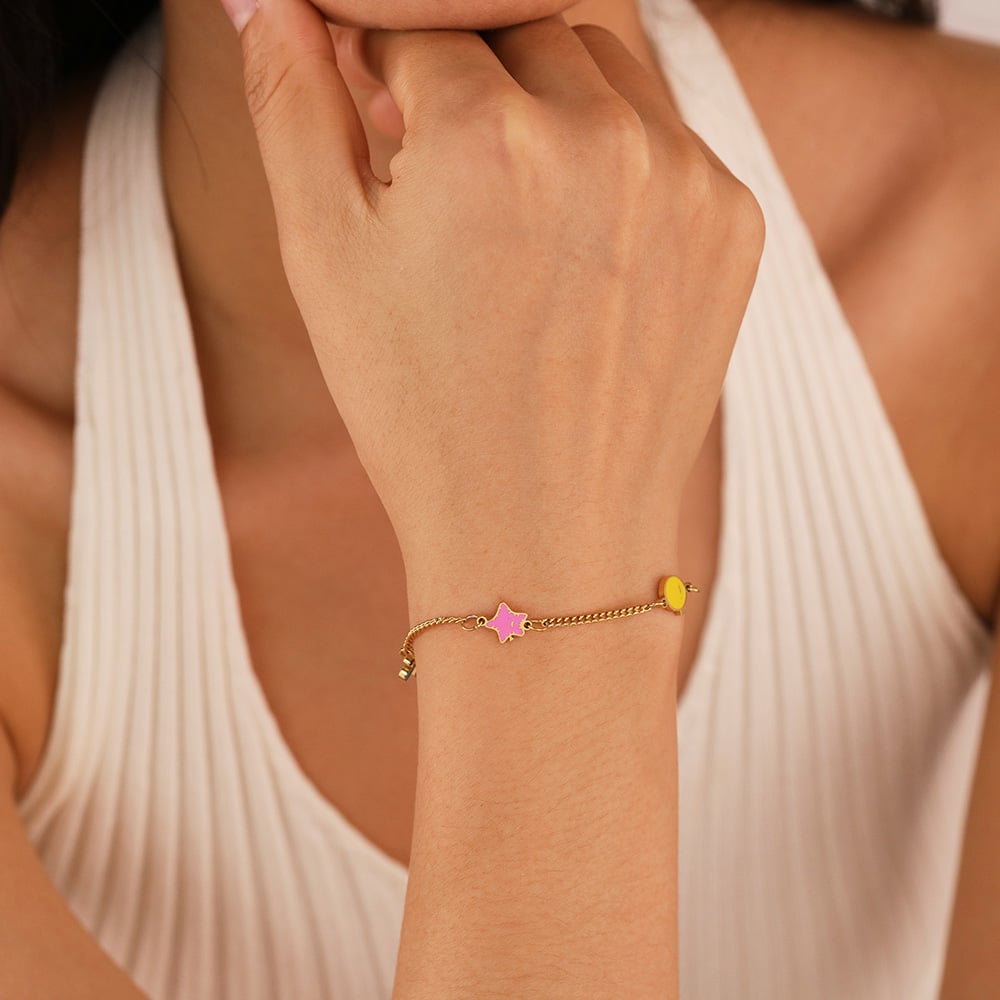 1 Piece Vivid Series Polychrome Heart Stainless Steel Gold Color Women's Chain Bracelets Picture7