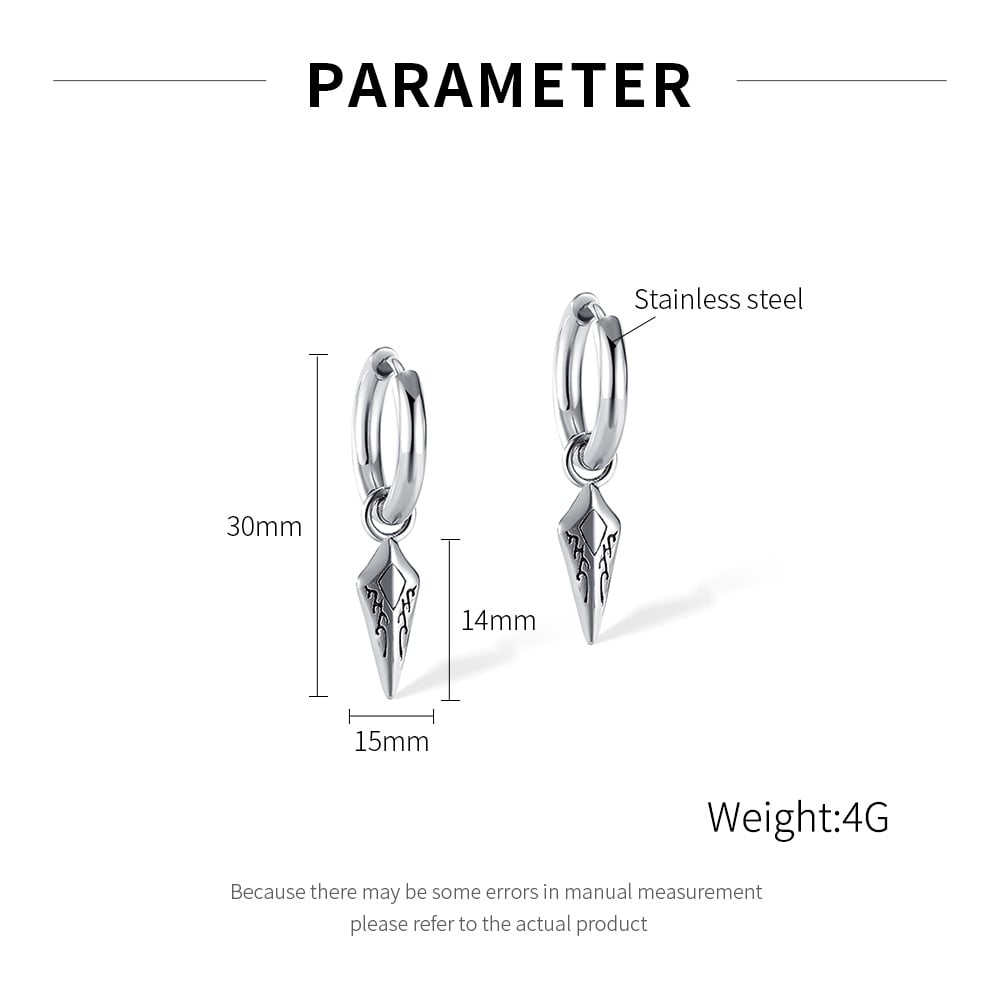 1 Çift Karmaşık Ok Şekli Paslanmaz Çelik Erkek Küpe h5Resim7