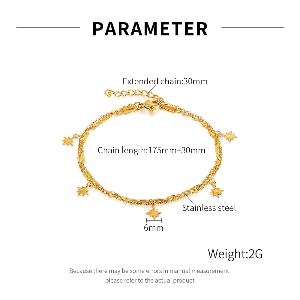 1 Piece Charming Series Daily Eight-pointed Star Double-layer Stainless Steel Gold Color Women's Chain Bracelets h5Picture9