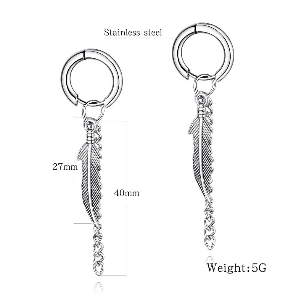 1 Çift Modern Kanatlar Püsküller Paslanmaz Çelik Erkek Küpe h5Resim7