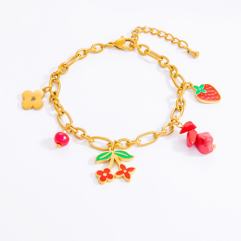 1 Piece Romantic Series Vivid Flower Oil- Glazing Chromatic Stainless Steel Gold Color Women's Charm Bracelets h5Picture5