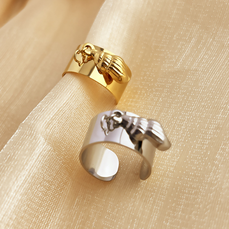 1 Piece Stylish Series Fashionable Conch Dangle Stainless Steel Gold Color Women's Adjustable Rings h5Picture4