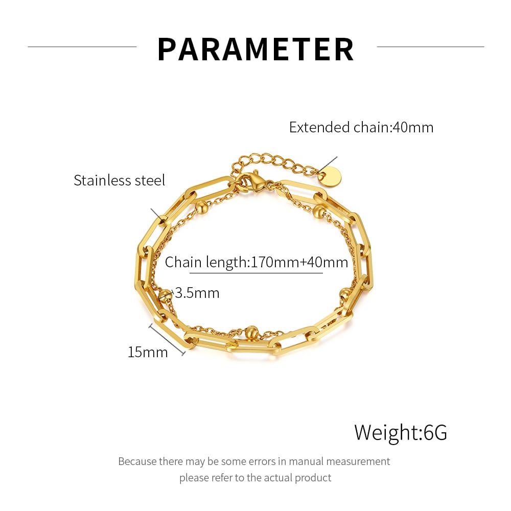 Squircle Çift Katmanlı Paslanmaz Çelik Altın Rengi Erkek Zincir Bileklikler h5Resim7
