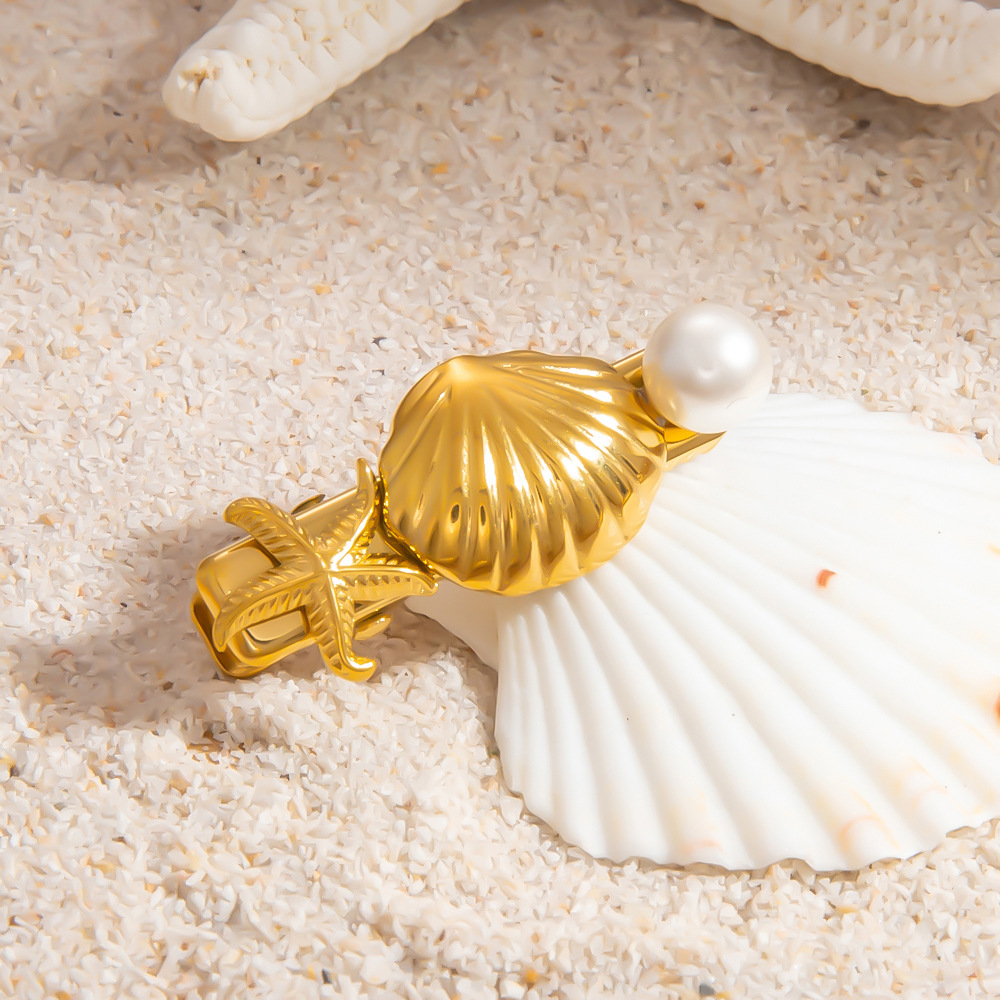 1 Piece Gorgeous Series All-match Vacation Conch Stainless Steel Gold Color Women's Hair Clips h5Picture7