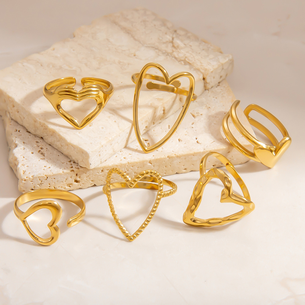 1 Piece Romantic Series Edgy Heart Shape Sentimental  Stainless Steel Gold Color Women's Adjustable Rings h5Picture3