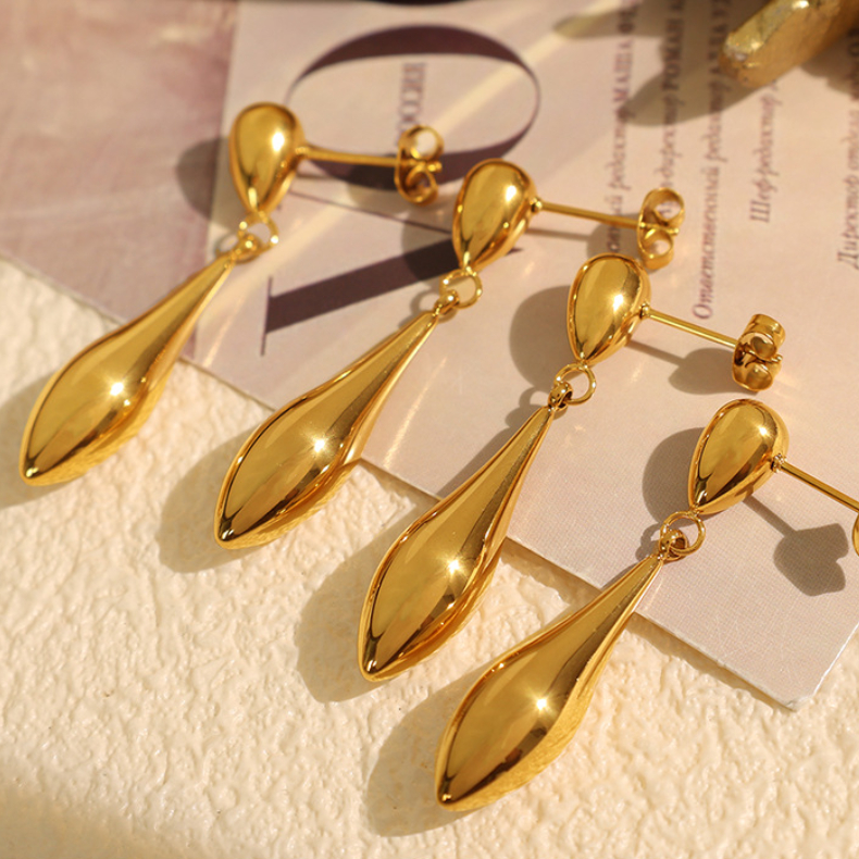 1 Pair Minimalist Series Chic Irregular Droplet Shape Stainless Steel Gold Color Women's Drop Earrings h5Picture4