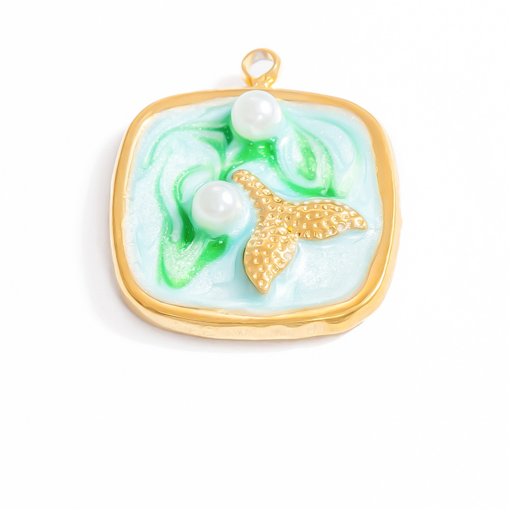 1 Piece Romantic Series Vacation Beach Marine Elements Oil- Glazing Stainless Steel Gold Color Shell Women's Pendants h5Picture11