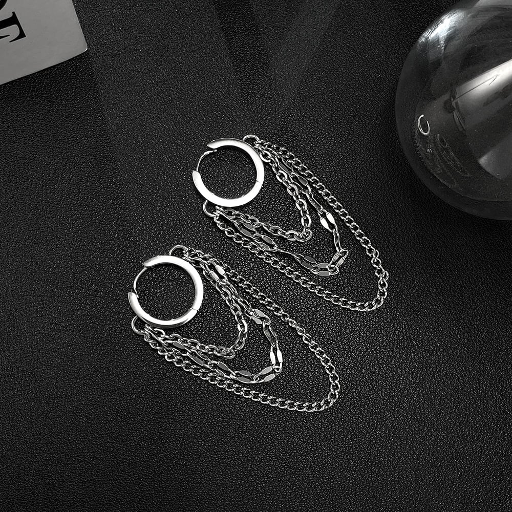 Pendientes de aro de acero inoxidable con borlas de la serie Fashion para hombre Imagen5