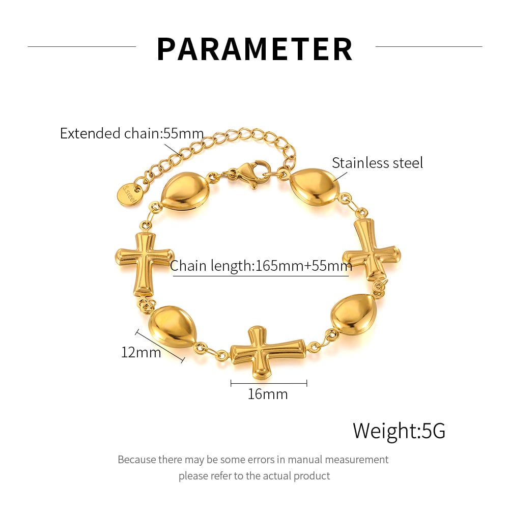 1 Piece Classic Series Daily Chic Cross Stainless Steel Gold Color Women's Chain Bracelets h5Picture8