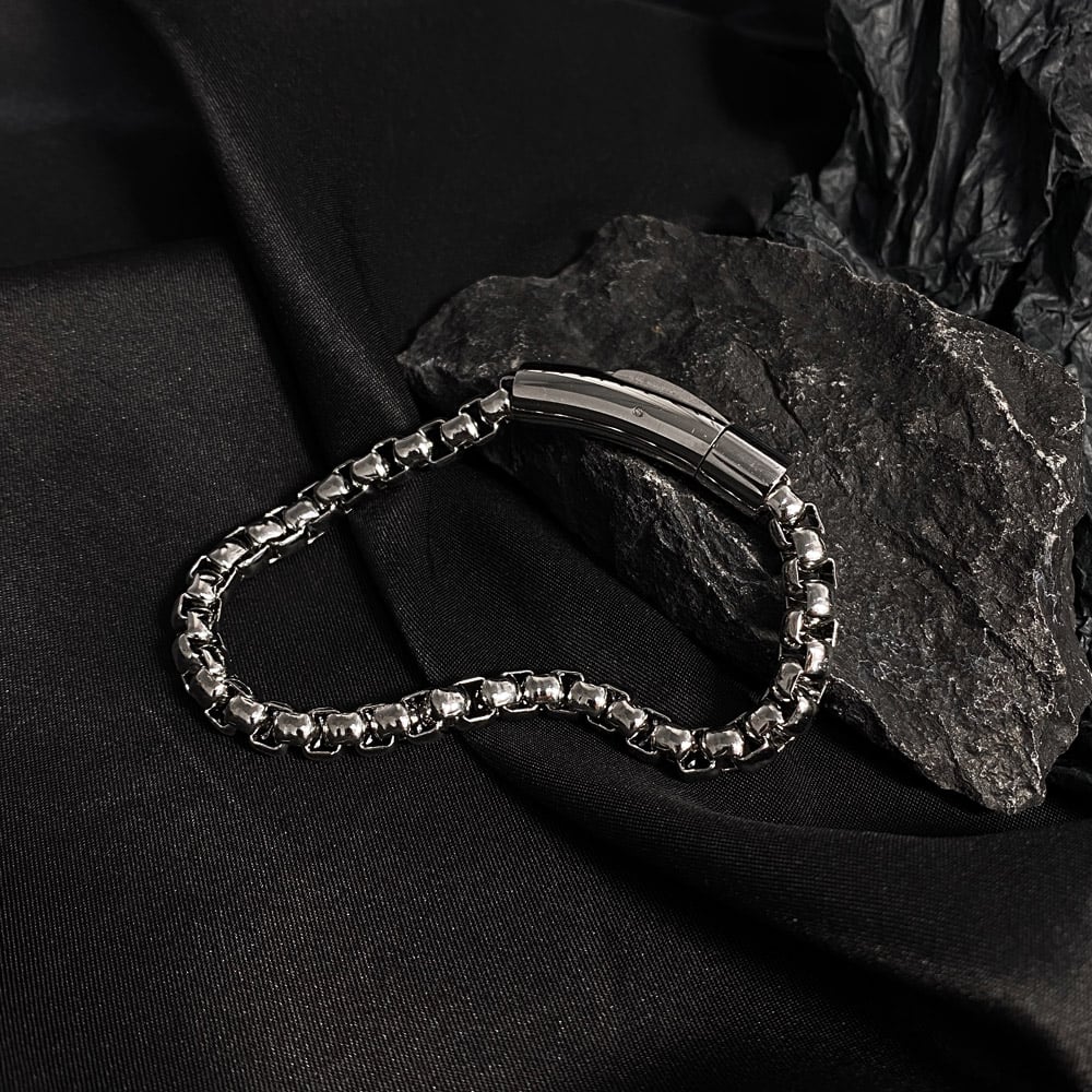 Pulsera de cadena de acero inoxidable con forma de anillo simple para hombre, 1 pieza Imagen6