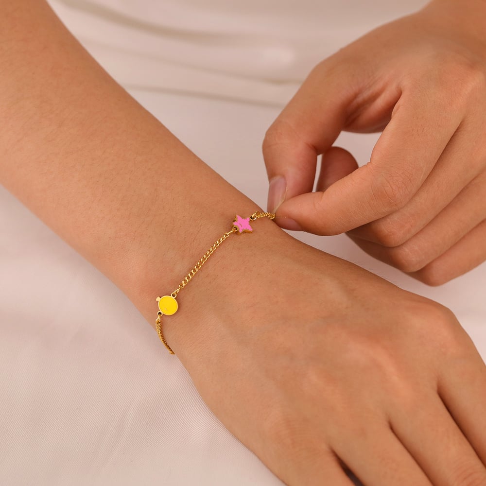 1 Piece Vivid Series Polychrome Heart Stainless Steel Gold Color Women's Chain Bracelets Picture6