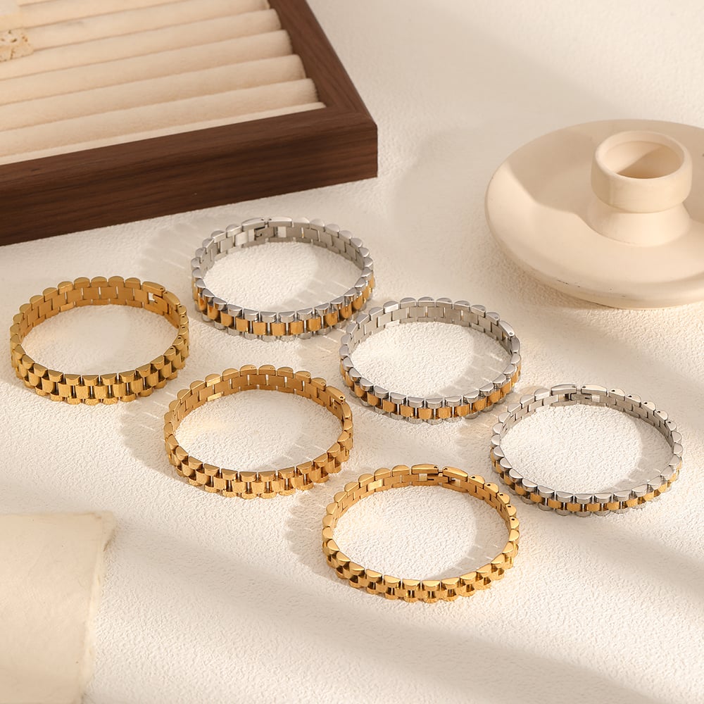 1 Piece Minimalist Series Chain Watchband Stainless Steel Gold Color Unisex Chain Bracelets Picture4