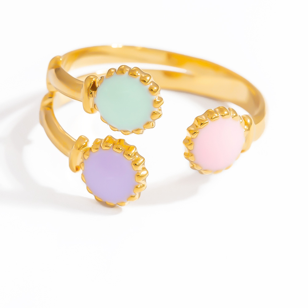 1 Piece Charming Series Chromatic Daisy Shape Oil- Glazing Stainless Steel Gold Color Women's Adjustable Rings Picture11