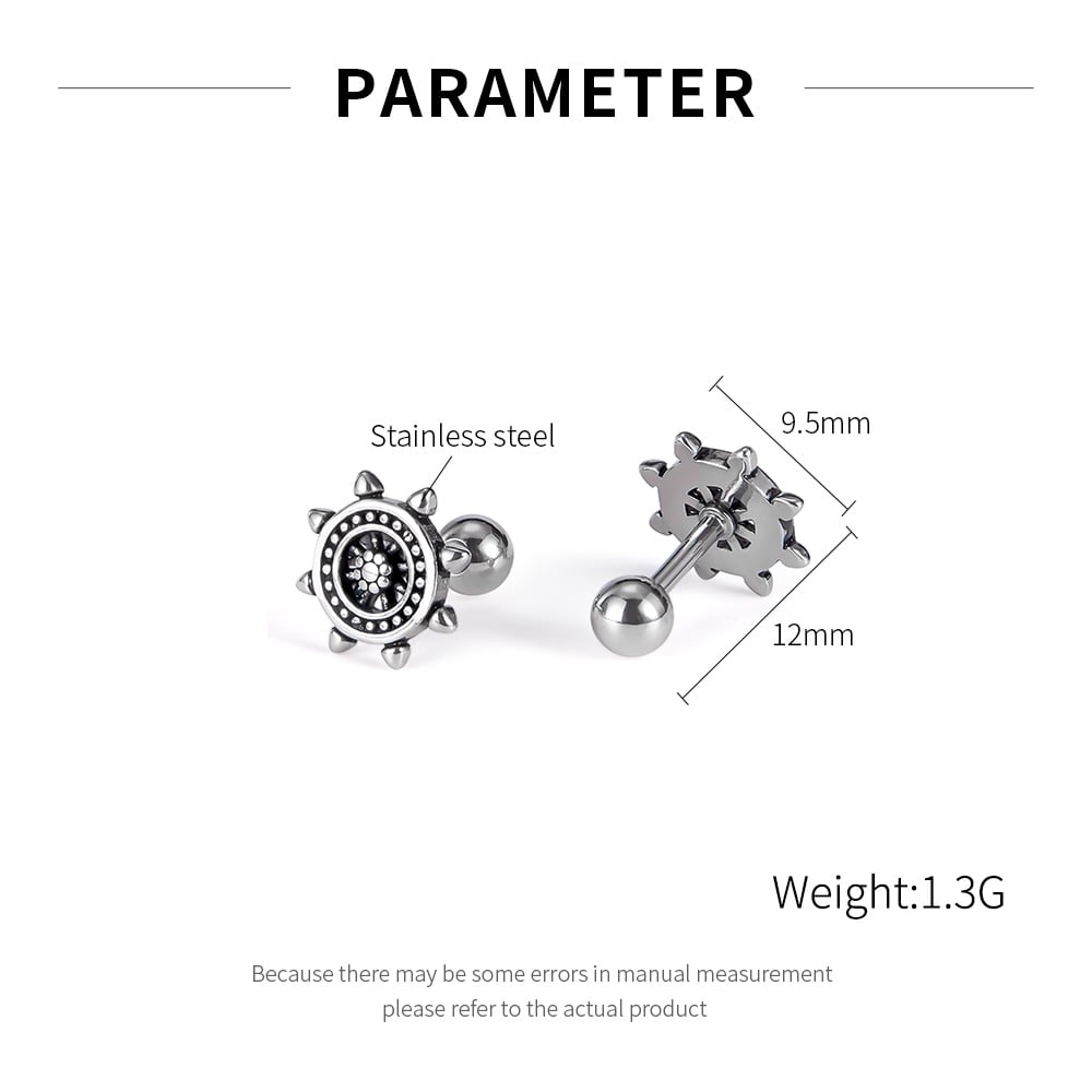 Pendientes de botón de acero inoxidable para hombre con diseño de timón simple de la serie Radiant Imagen8