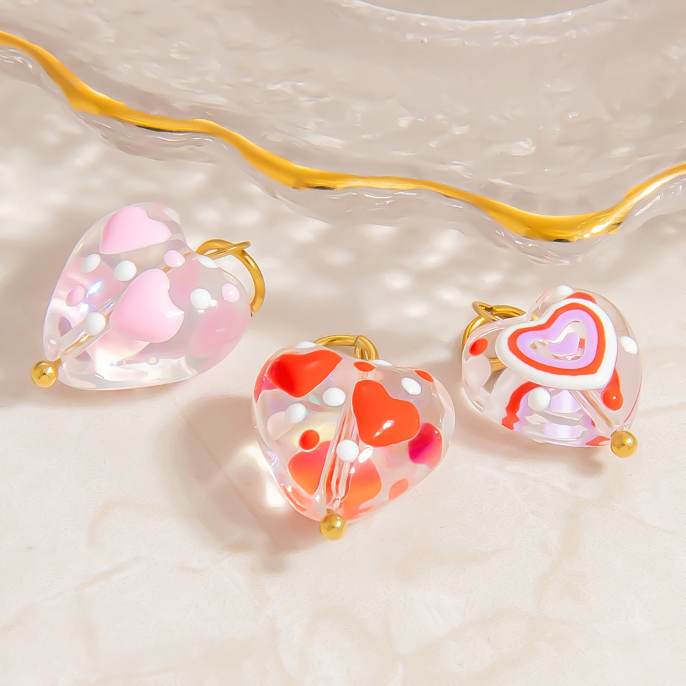 1 Piece Romantic Series Sweet Heart Pellucid Glass Stainless Steel Gold Color Women's Pendants h5Picture3