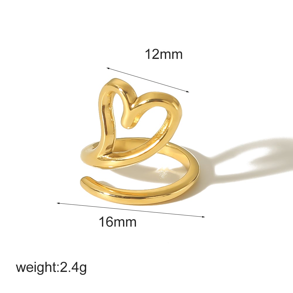1 Piece Gorgeous Series Delicate Heart Shape Stainless Steel Gold Color Women's Adjustable Rings Picture7