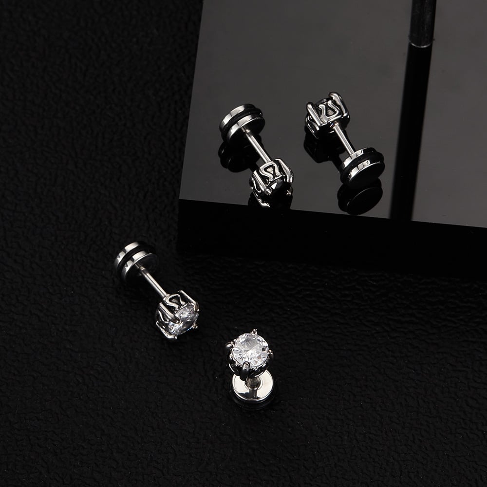 1 paio di orecchini a bottone versatili da uomo in acciaio inossidabile con cerchio abbagliante h5Immagine3