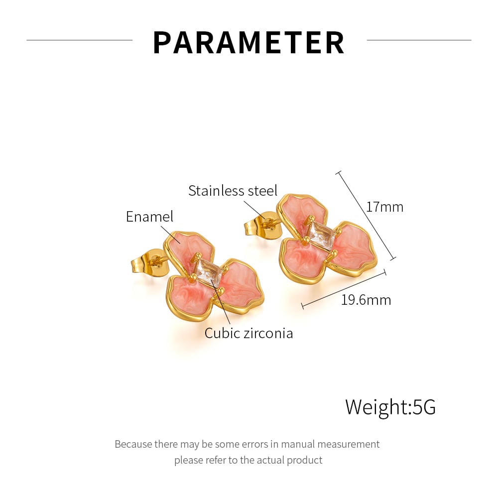 1 paio di orecchini a bottone da donna in acciaio inossidabile color oro con fiori della serie semplice h5Immagine10