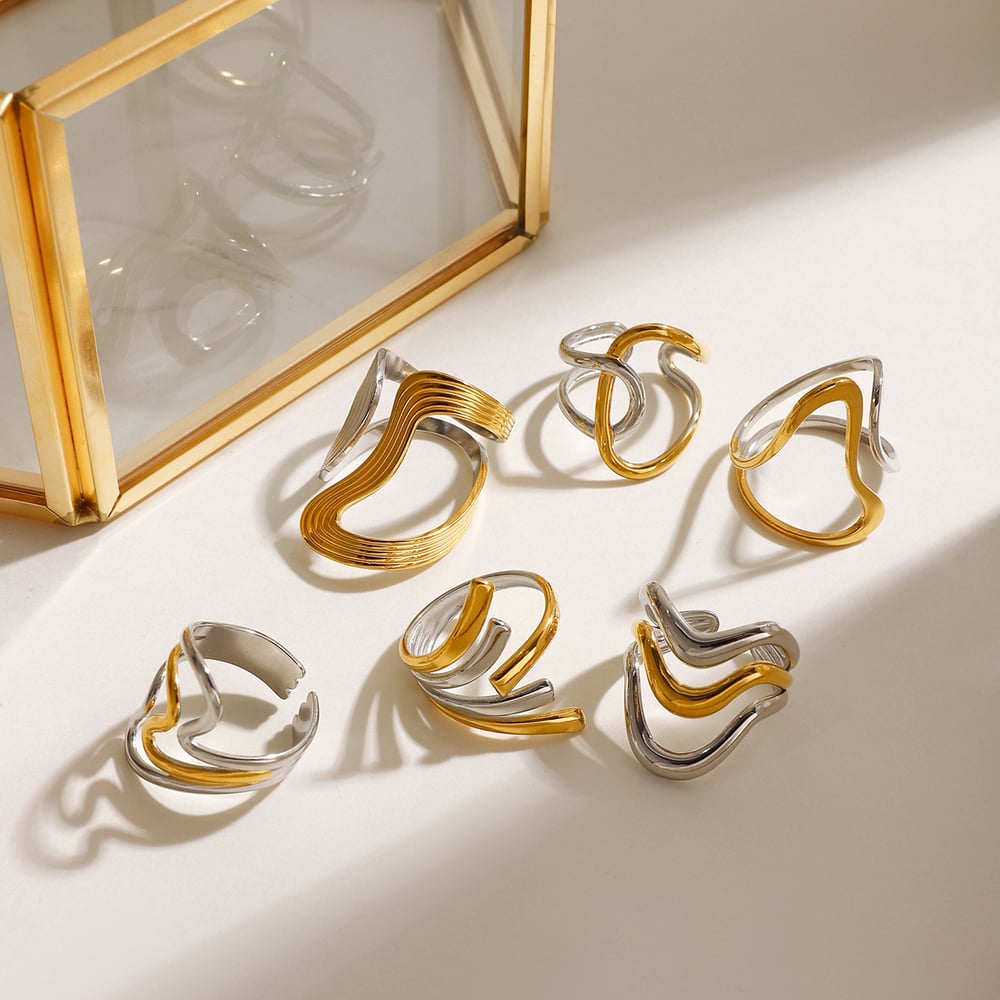 1 Piece Designable Series Personality Line Stainless Steel Gold & Silver Color Women's Adjustable Rings h5Picture7