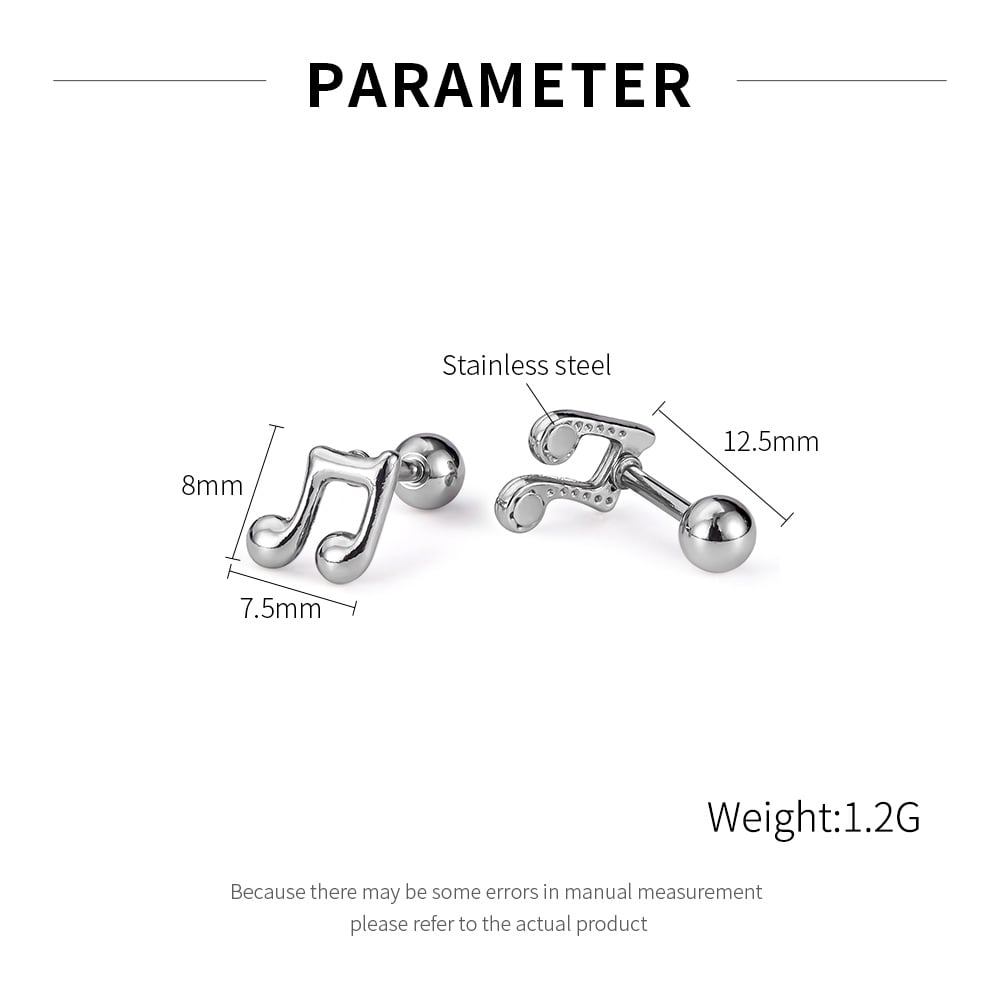 Pendientes clásicos de acero inoxidable para hombre con diseño de notas que combinan con todo h5Imagen8