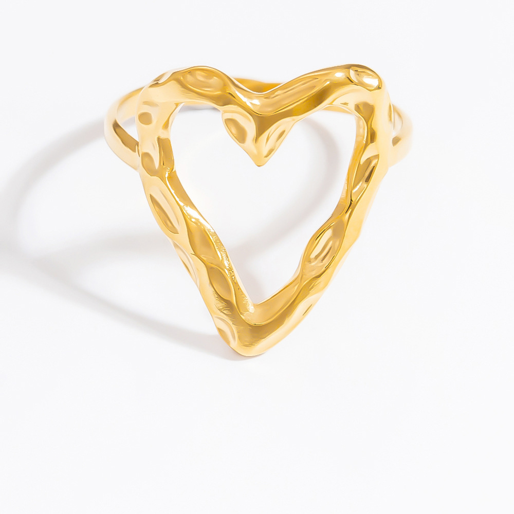 1 Piece Romantic Series Edgy Heart Shape Sentimental  Stainless Steel Gold Color Women's Adjustable Rings h5Picture8