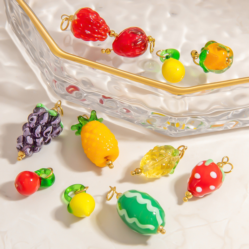 1 Piece Chromatic Series Natural Fruit Coloured Glaze Stainless Steel Gold Color Women's Pendants h5Picture5