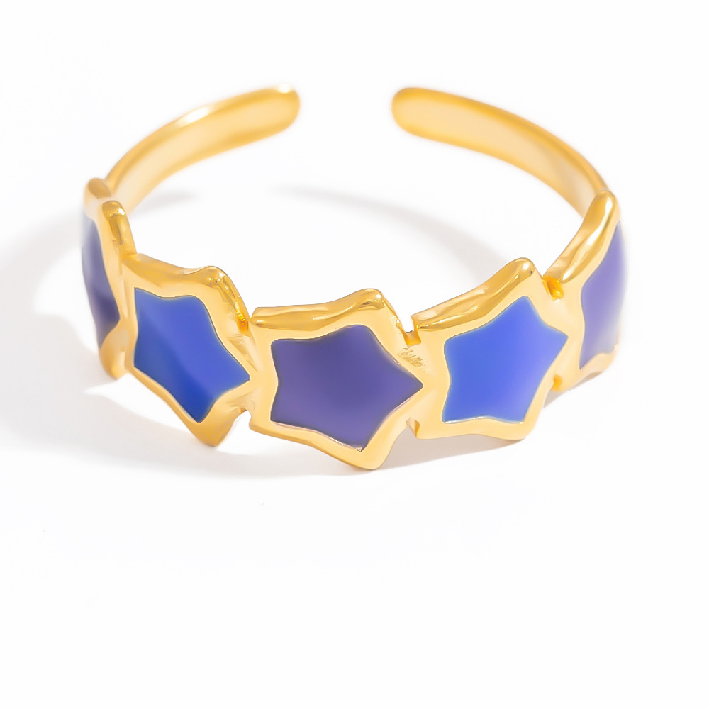 1 Piece Charming Series Chromatic Star Shape Oil- Glazing Stainless Steel Gold Color Women's Adjustable Rings h5Picture12