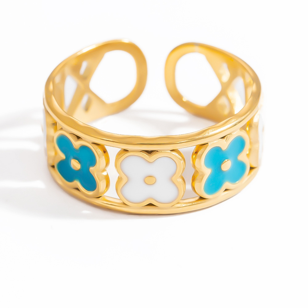 1 Piece Charming Series Exquisite Colorful Flower Oil- Glazing Stainless Steel Gold Color Women's Adjustable Rings Picture10