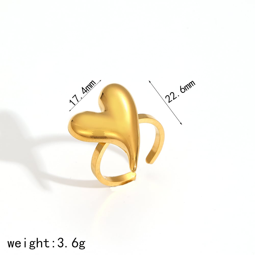 1 Piece Gorgeous Series Delicate Heart Shape Stainless Steel Gold Color Women's Adjustable Rings Picture10