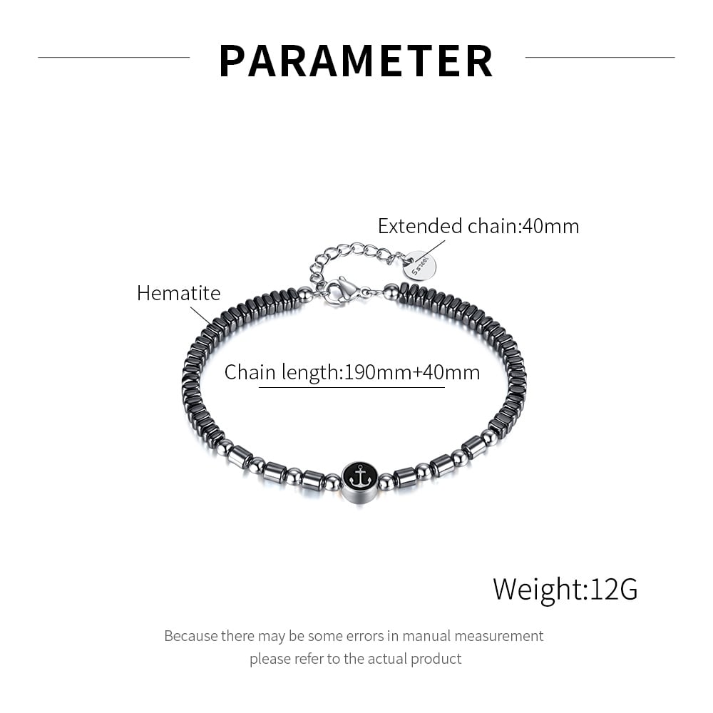 Pulseras de cuentas de acero inoxidable con ancla de barco para hombre Imagen7