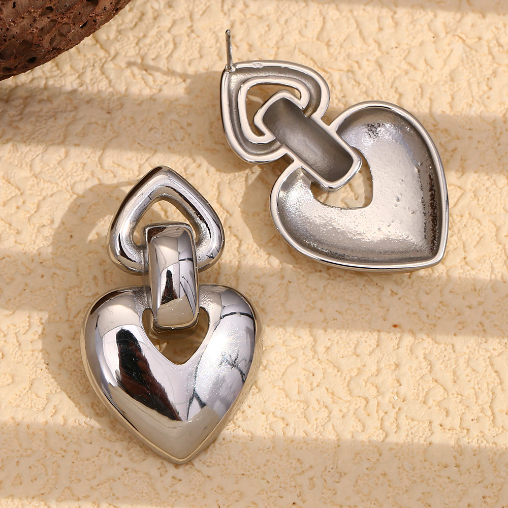 1 Pair Romantic Series Sweet Love/Heart Shape Stainless Steel   Gold Color  Women's Drop Earrings h5Picture8