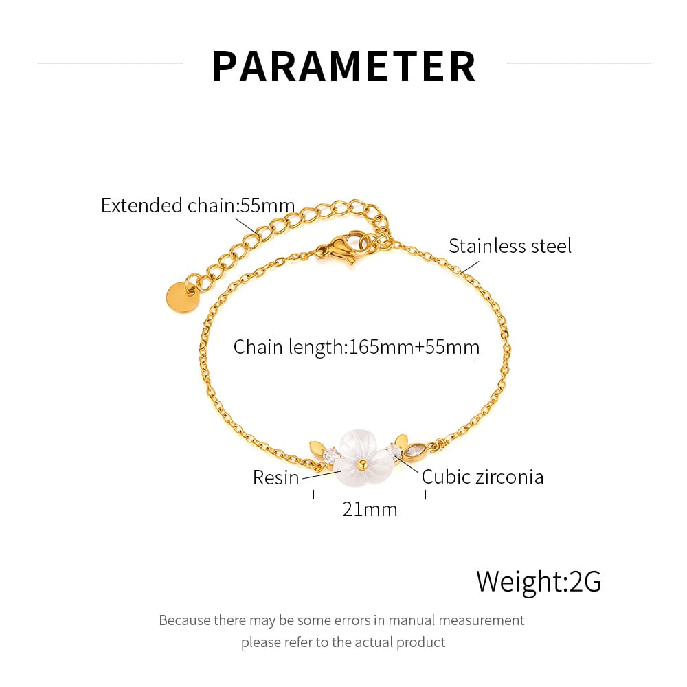 Pulsera de cadena de acero inoxidable color dorado con diseño de flores diarias de serie simple para mujer, 1 pieza h5Imagen8