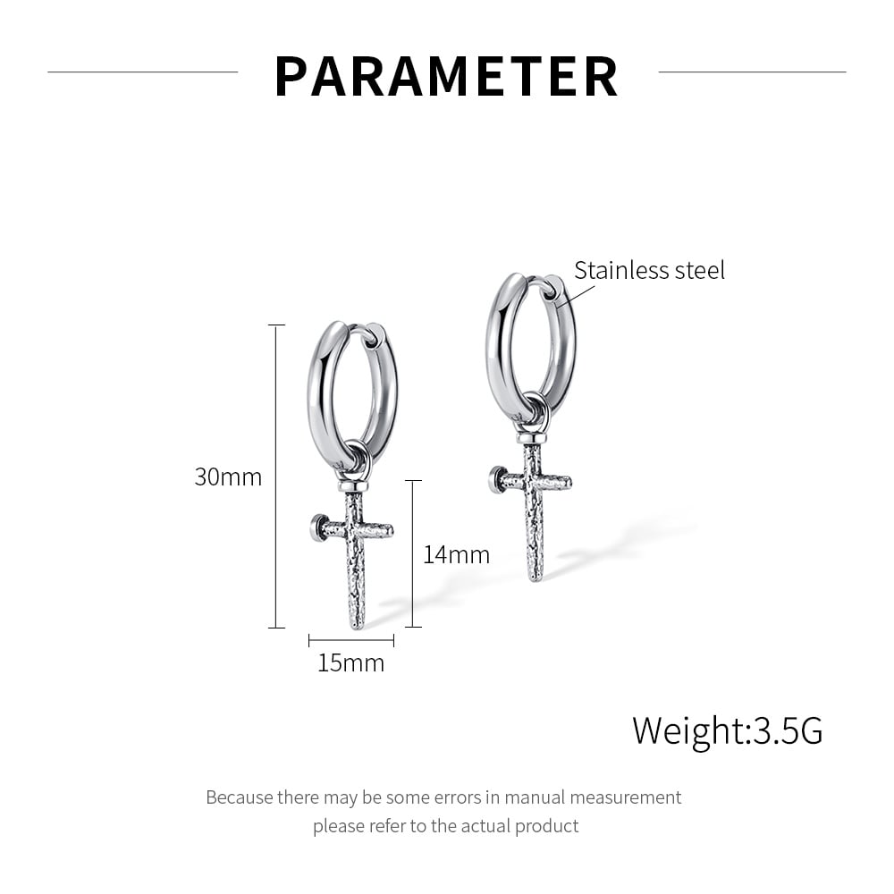 1 paio di orecchini a bottone da uomo in acciaio inossidabile con texture martellata a croce moderna h5Immagine7