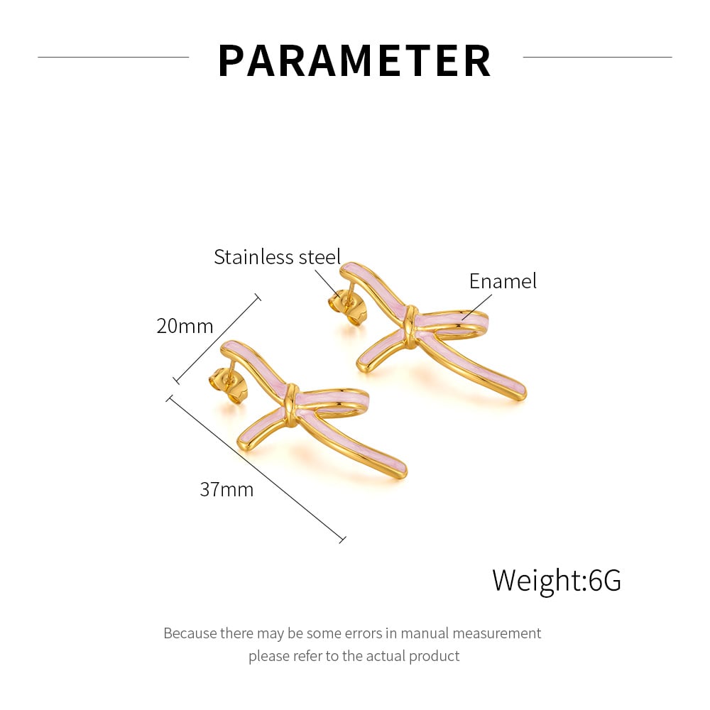 1 Pair Lovely Series Daily Pink Bow Knot Stainless Steel Gold Color Women's Stud Earrings h5Picture7