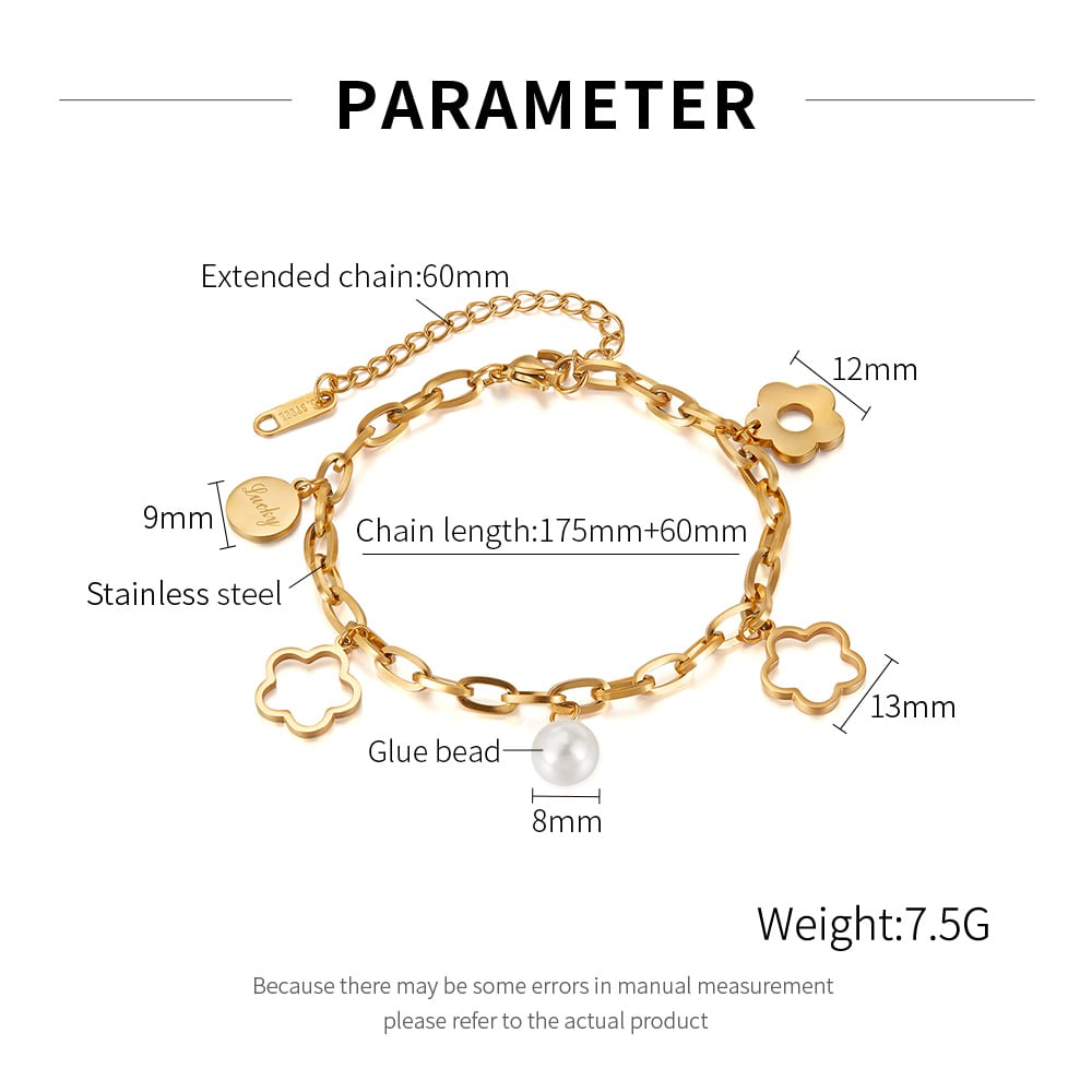 1 Piece Modern Series Classic Flower Stainless Steel Gold Color Women's Charm Bracelets h5Picture8