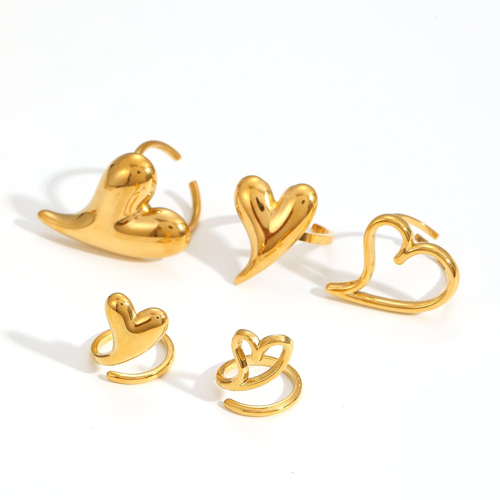 1 Piece Gorgeous Series Delicate Heart Shape Stainless Steel Gold Color Women's Adjustable Rings Picture4