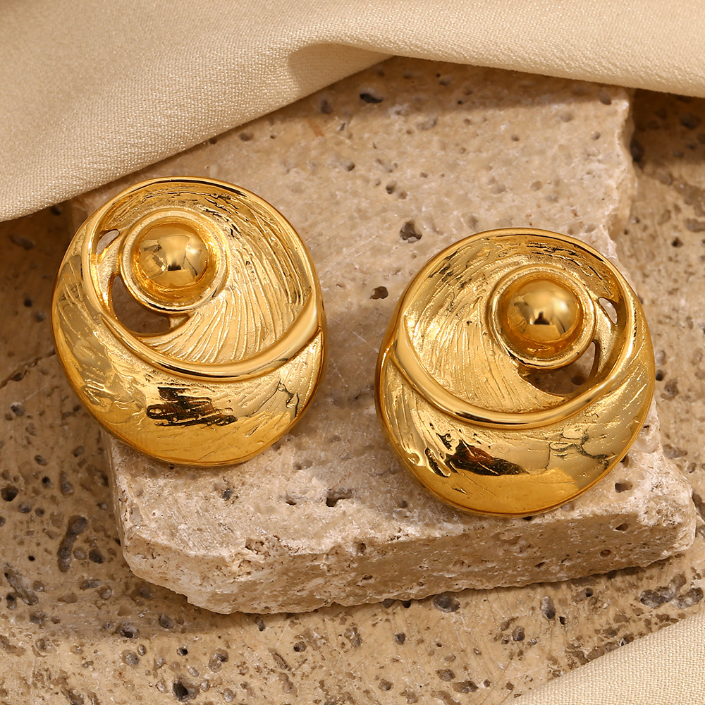 1 Pair Classic Series Retro Geometric Stainless Steel   Gold Color  Women's Stud Earrings h5Picture8