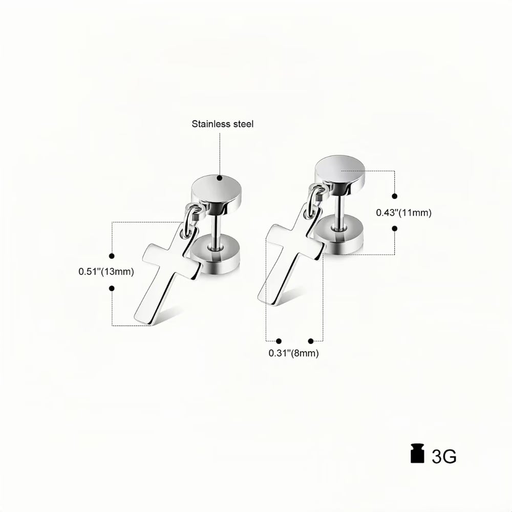 Boucles d'oreilles à tige en acier inoxydable pour homme, motif croix, tout-assorti h5Image5
