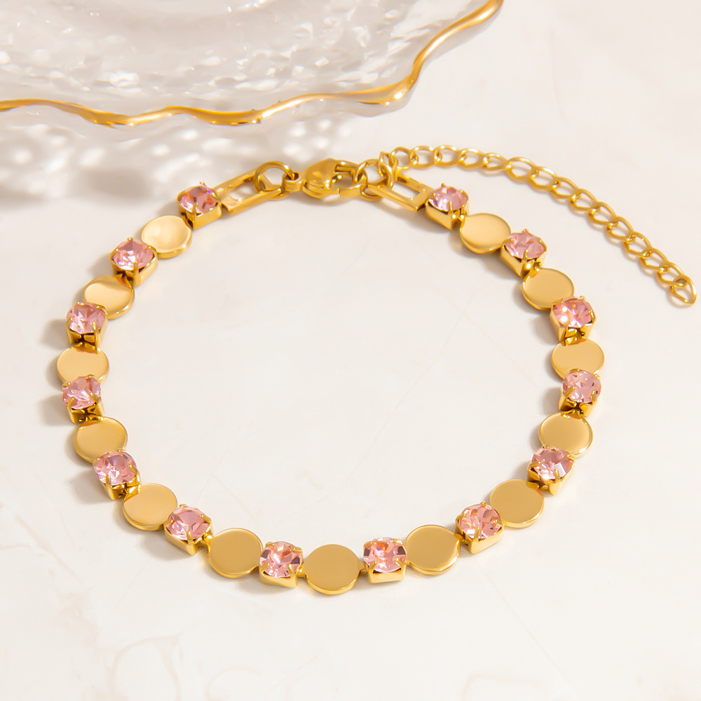 Pulsera de cadena de titanio y acero dorado con forma de corazón para mujer, serie lujosa, 1 unidad h5Imagen12