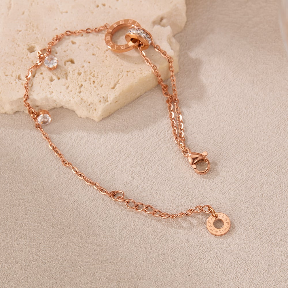 Pulsera de cadena de acero inoxidable color dorado con números diarios de serie simple para mujer, 1 pieza h5Imagen6