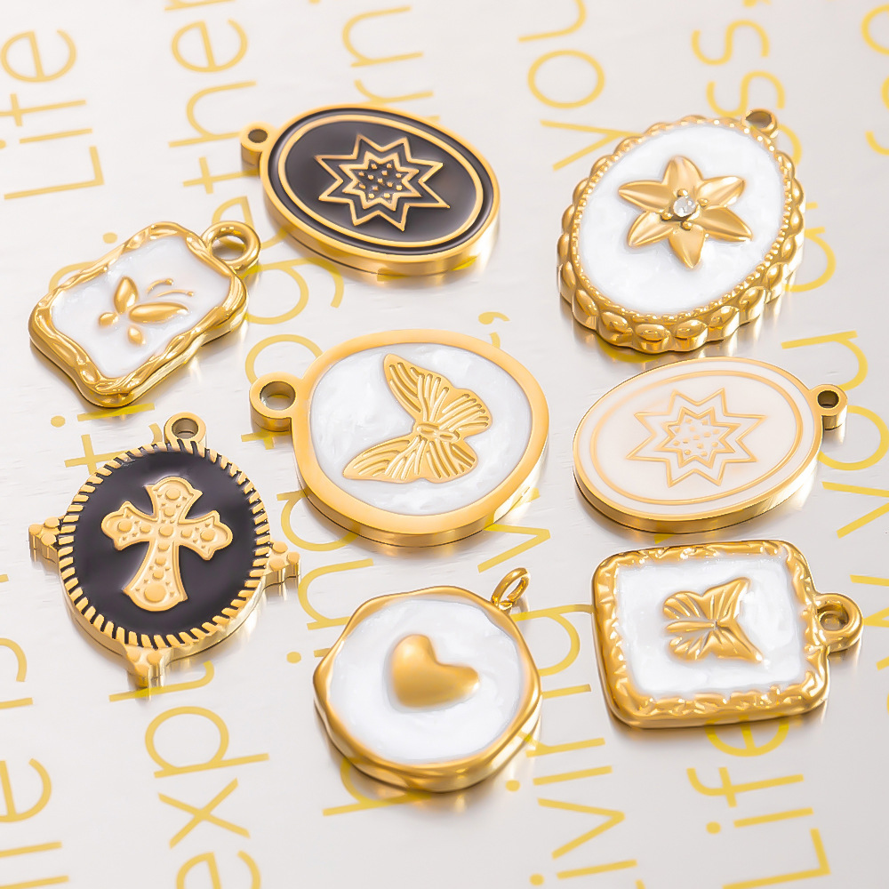 1 Piece Classic Series Retro Bow Knot Pattern Oil- Glazing Stainless Steel Gold Color Women's Pendants h5Picture4