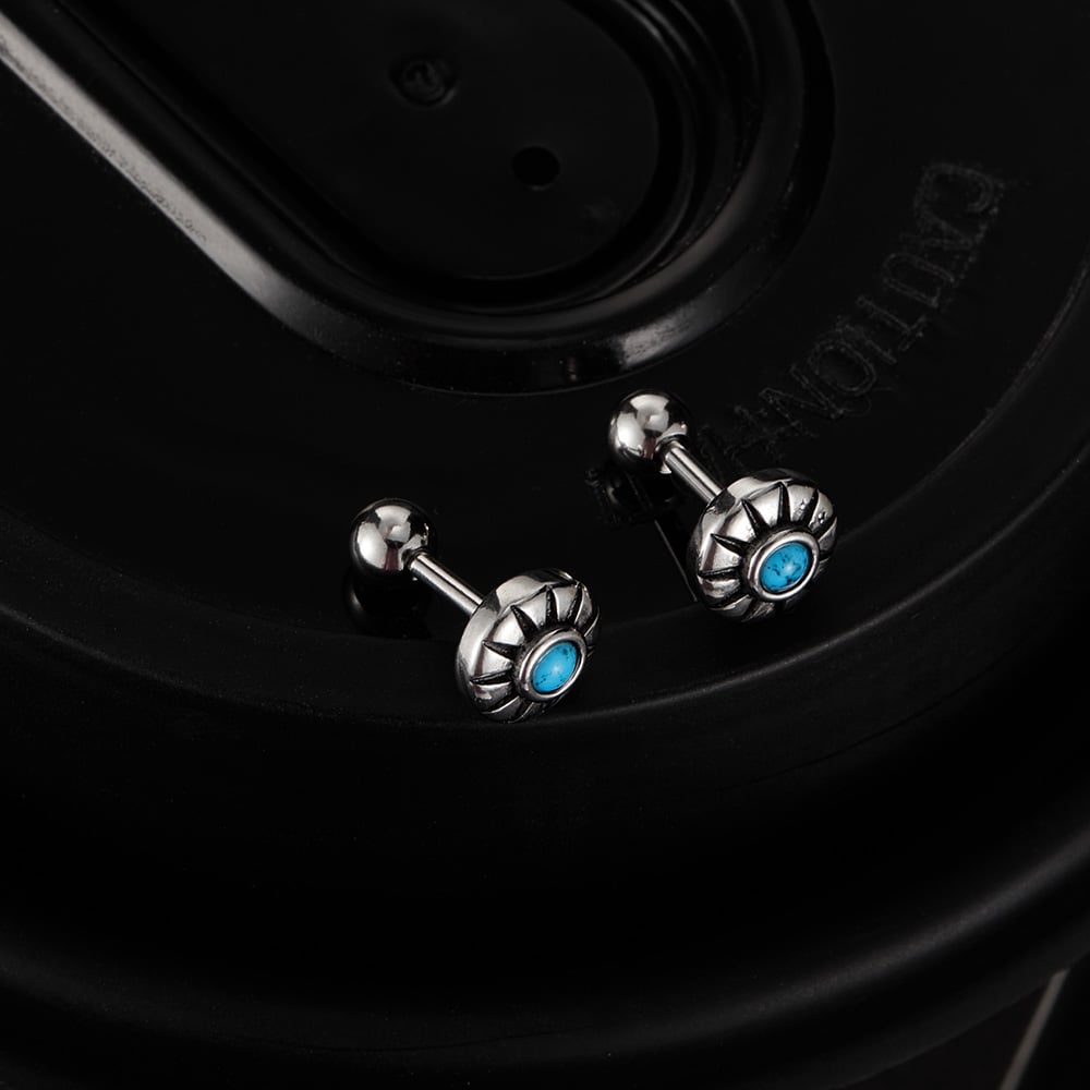 1 paio di orecchini a bottone da uomo in acciaio inossidabile con motivo a sole delicato Immagine5